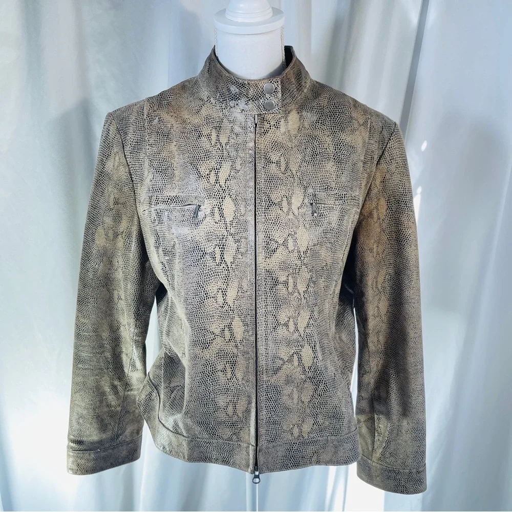 Alfani GenuineLeather Python-Embossed Moto Jacket/ Size XL - Picture 4 of 16